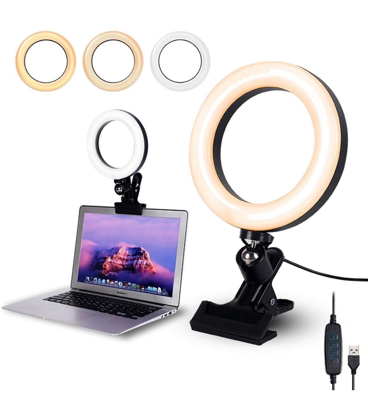6.3-Inch Selfie Ring Light with Mount for Laptop/Webcam | Three Lighting Modes and Ten Dimmer Levels