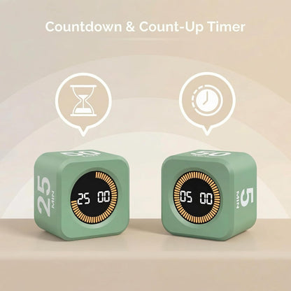 Pomodoro Cube Timer Productivity Visual Timer - 5/10/25/50 Min Rotating Countdown (1, Green)