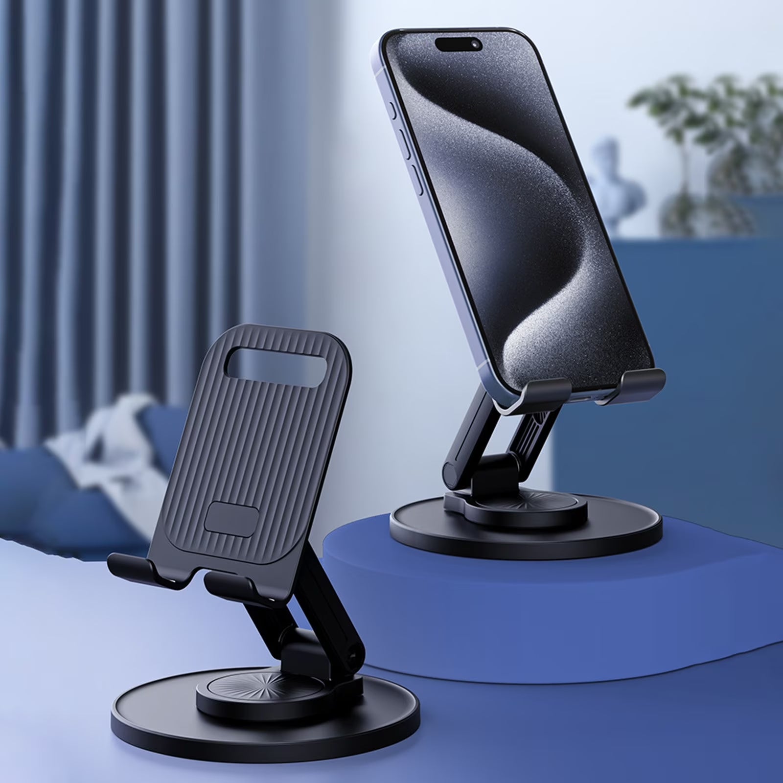 Foldable Phone Stand for Desk 360 Degrees Rotation Height Retractable Cell Phone Holder Portable Cellphone Stand