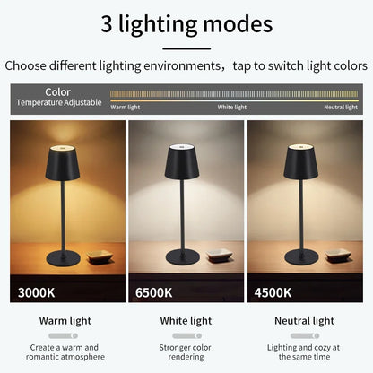 Rechargeable 3 Colors LED Desk Lamp Touch Dimming Metal Table Lamp for Bar Resturant Office Decor Bedside Creative Ambient Light