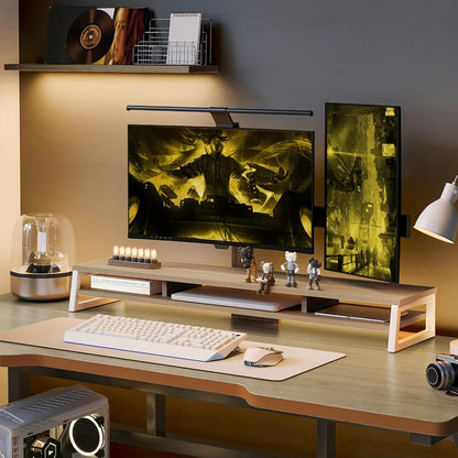 Dual Monitor Stand for Desk, 42.5In Large Monitor Riser for 2 Monitors, 2 Tier Computer Office Desk Top Shelf, Desktop Storage Stand for Laptop, PC, Computer, Printer