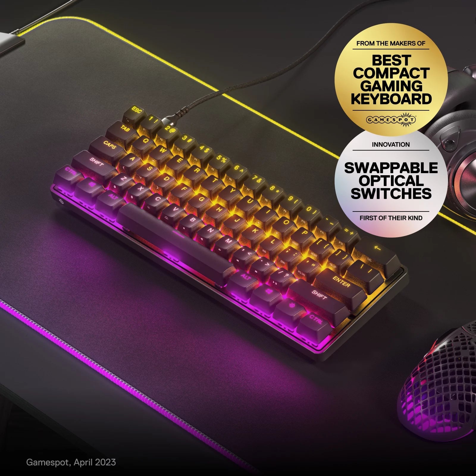 (Open Box)  - Apex 9 Mini Gaming Keyboard 60% Wired Optipoint Adjustable Actuation Switch with RGB Lighting - Black