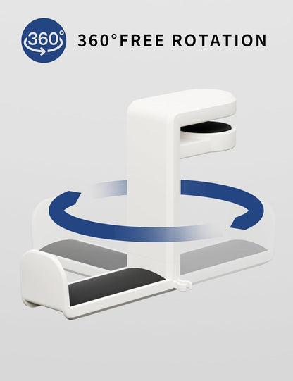 Headphone Hook - under Desk Headphone Holder with 360-Degree Adjustable Rotation (Creamy White)