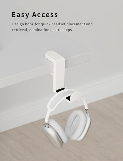 Headphone Hook - under Desk Headphone Holder with 360-Degree Adjustable Rotation (Creamy White)