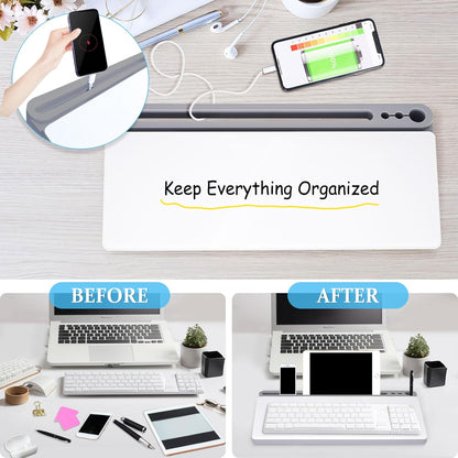 Glass Desk Whiteboard Small Dry Erase Board Desktop White Board with Storage Drawer Computer Keyboard Stand Desk Organizer Office Accessories School Supplies with 4 Markers 1 Eraser, Grey