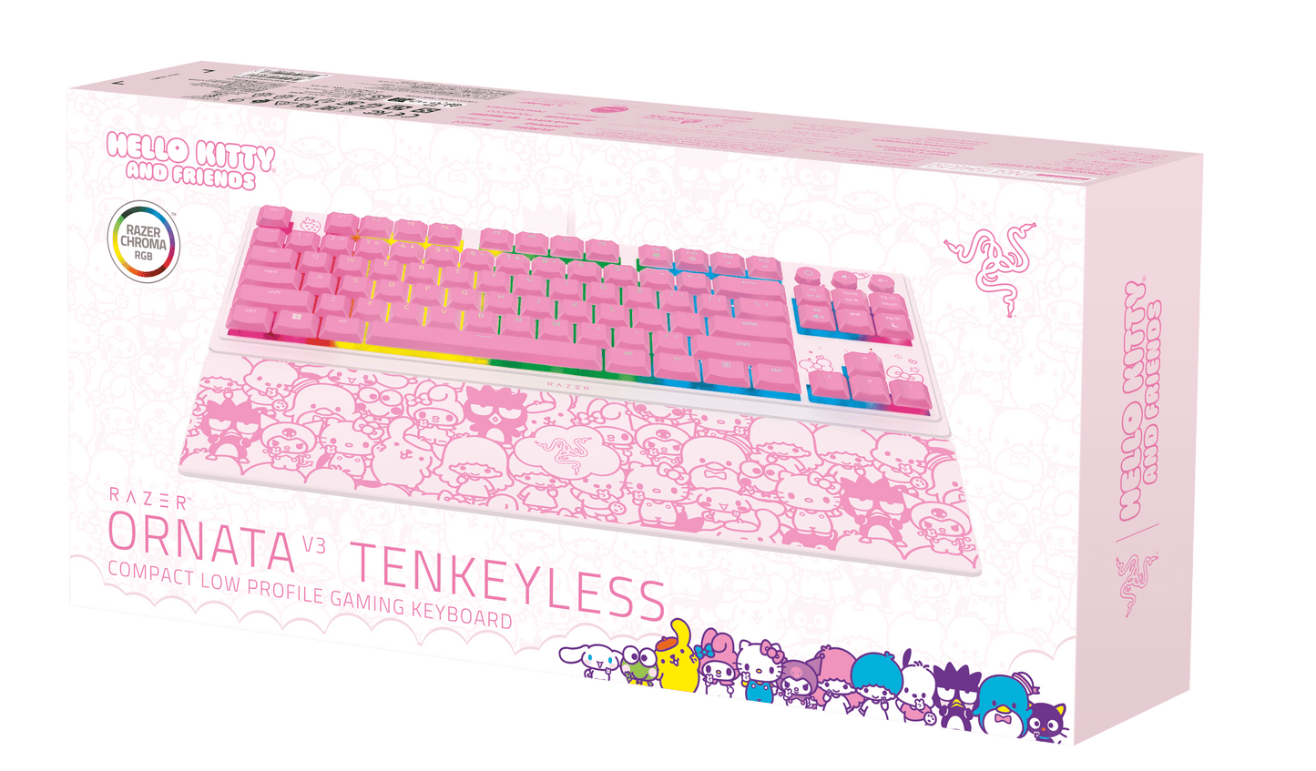 Ornata V3 TKL Low-Profile Membrane USB Wired Gaming Keyboard, Hello Kitty & Friends
