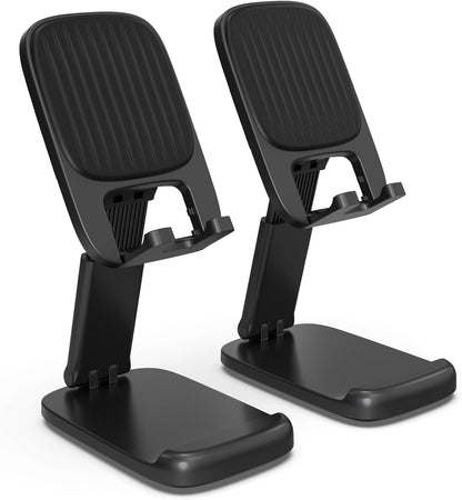 2 Pack Cell Phone Stand for Desk, Ipad Stand [Height Adjustable & Upgraded Stable Base] Foldable & Non-Slip Silicone Pad Phone Holder, Iphone Stand for All Smartphones, Ipad | Office Desk Accessories