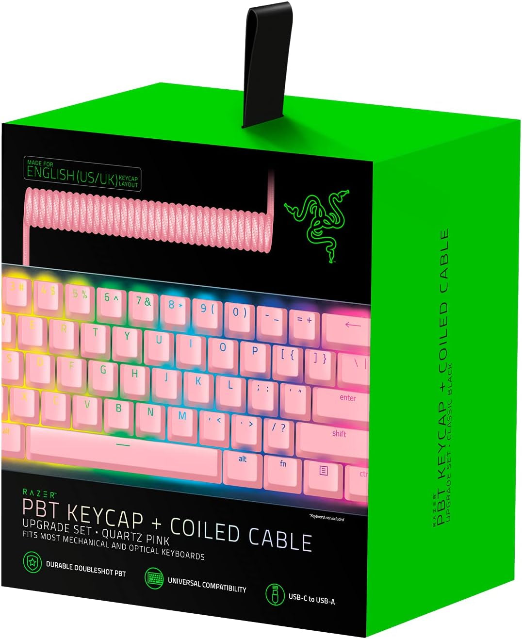 Pbt Keycap Upgrade Set with Coiled Cable - Backlight Compatible (Superior Pbt Shine Resistant Material, Doubleshot Molding with Ultra Thin Font, Coiled Cable) Quartz | Us Layout