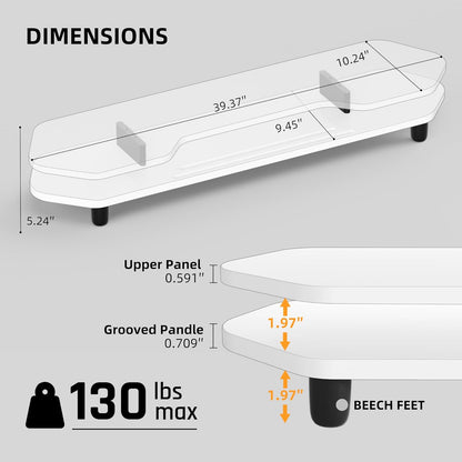 2 Tier Dual Monitor Stand Riser,Wider Board Computer Monitor Stand for 2 Monitors,Slot for Phone/Tablet Office Desktop Organizer for Laptop,Pc,Computer,Printer,White