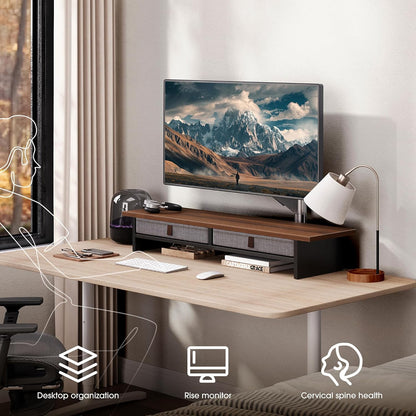 Monitor Stand with Drawer, 2 Tiers Dual Monitor Riser for Desk, 35 Inch Computer Stand for 2 Monitors, Desk Shelf for Home, Office, Laptop, PC, TV, Printer