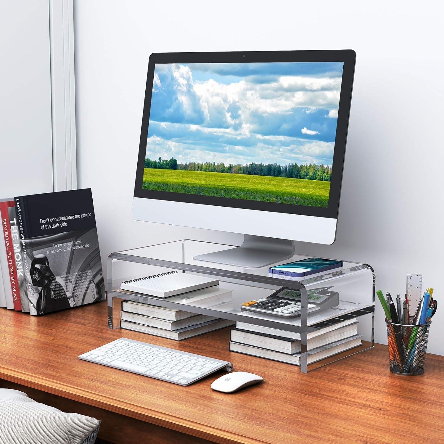 Acrylic Monitor Stand,2 Tiers Computer Monitor Riser(18X8X5.5 Inches),Computer Stand/Monitor Riser for Office,School,Home,Laptop Stand Desktop Stand for Keyboard Storage&Printer TV Screen