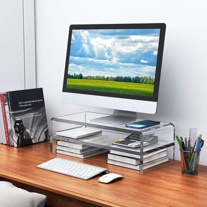 Acrylic Monitor Stand,2 Tiers Computer Monitor Riser(18X8X5.5 Inches),Computer Stand/Monitor Riser for Office,School,Home,Laptop Stand Desktop Stand for Keyboard Storage&Printer TV Screen