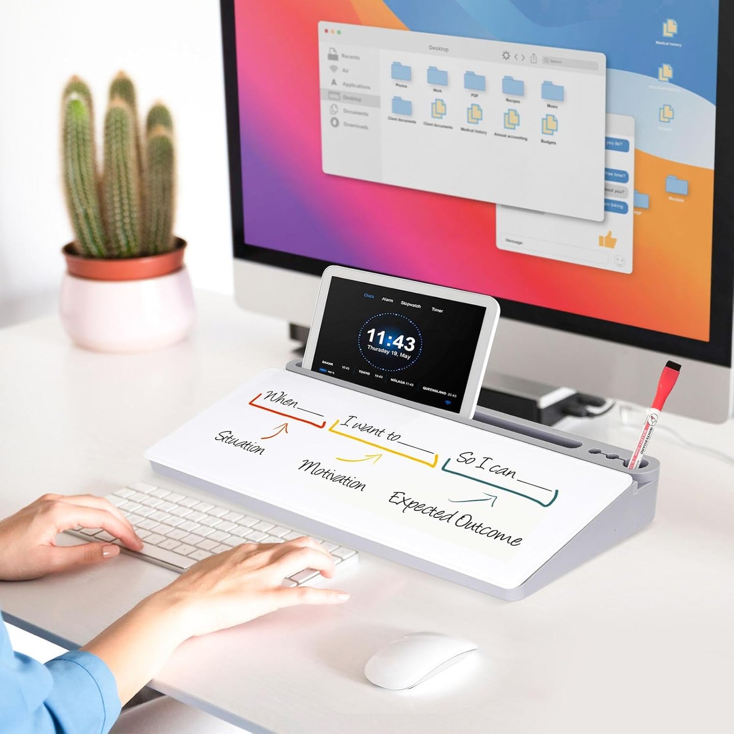 Glass Desk Whiteboard Small Dry Erase Board Desktop White Board with Storage Drawer Computer Keyboard Stand Desk Organizer Office Accessories School Supplies with 4 Markers 1 Eraser, Grey