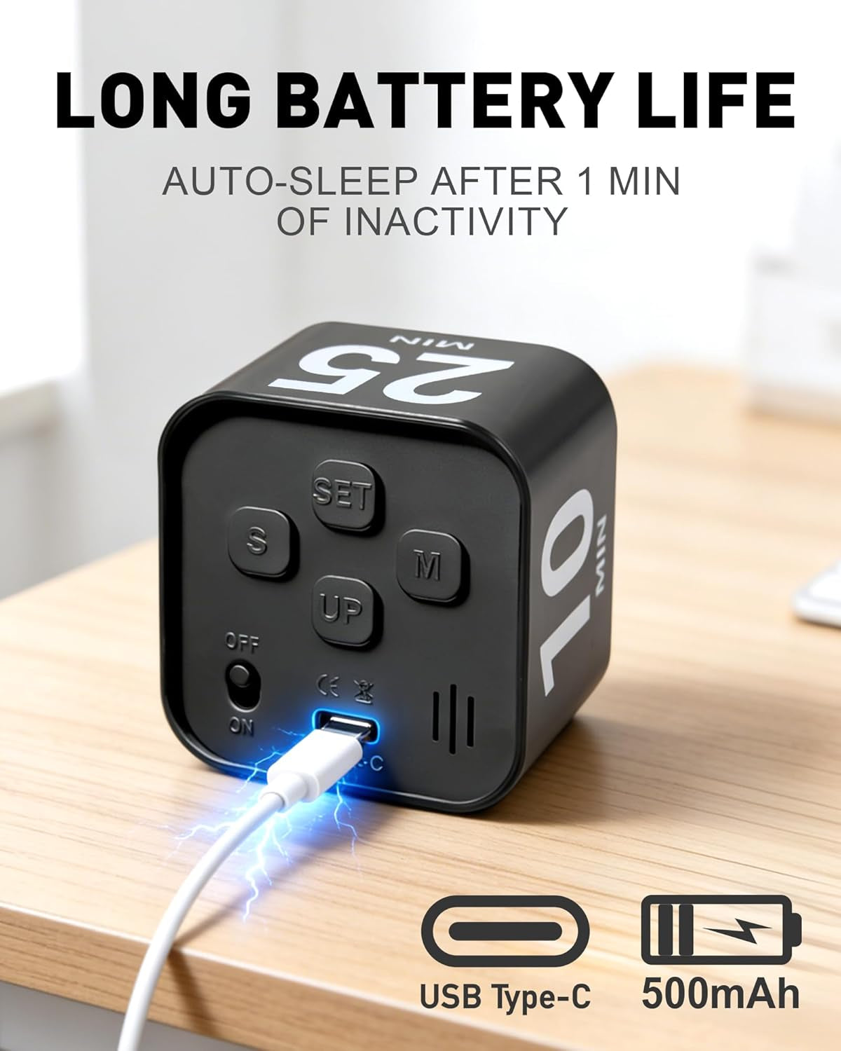 Pomodoro Timer Cube for Productivity — 5/25/10/50 Minutes Preset, Digital Gravity Sensor Desk Visual Timer for ADHD, Silent Mode, Ideal for Office, Study, Kitchen & Kids