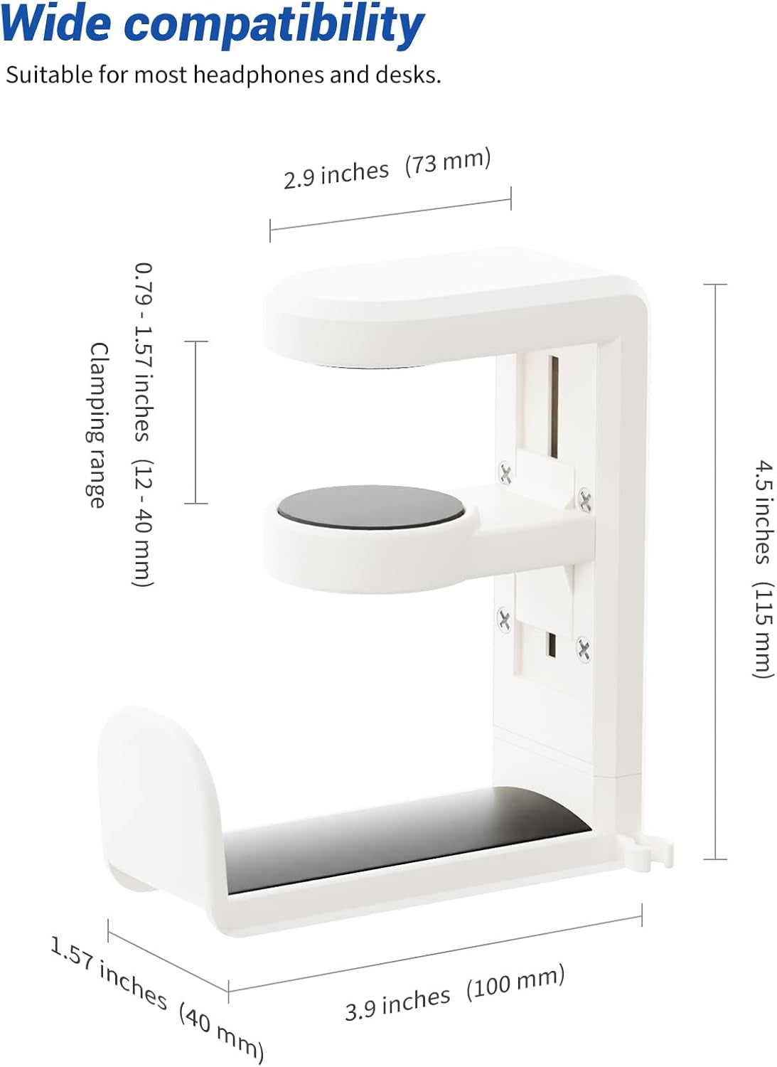 Headphone Hook - under Desk Headphone Holder with 360-Degree Adjustable Rotation (Creamy White)