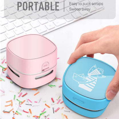 Desktop Vacuum Cleaner, Mini Table Dust Sweeper Energy Saving,High Endurance up to 400 Mins,360º Rotatable Design for Keyboard/Home/School/Office (Pink)