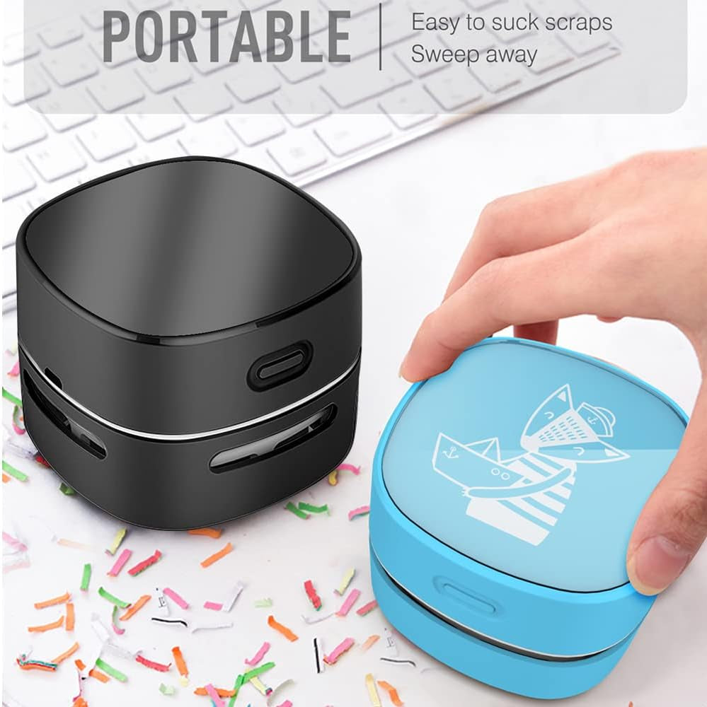 Desktop Vacuum Cleaner, Mini Table Dust Sweeper Energy Saving,High Endurance up to 400 Mins,360º Rotatable Design for Keyboard/Home/School/Office (Black Charging)