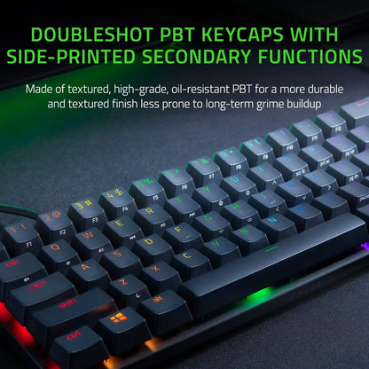 Huntsman Mini 60% Gaming Keyboard: Clicky Optical Switches - Aluminum Top Frame - Chroma RGB Lighting - PBT Keycaps - Onboard Memory - Snap Tap - Black