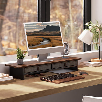 Monitor Stand with Drawer, 2 Tiers Dual Monitor Riser for Desk, 35 Inch Computer Stand for 2 Monitors, Desk Shelf for Home, Office, Laptop, PC, TV, Printer