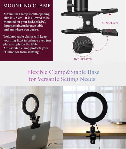 6.3-Inch Selfie Ring Light with Mount for Laptop/Webcam | Three Lighting Modes and Ten Dimmer Levels