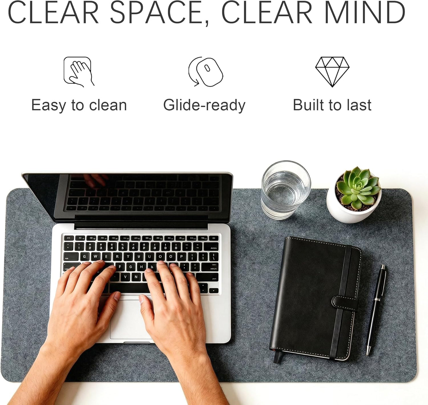 Large Felt Desk Mat for Office and Home - Non-Slip Blotter for Laptop and Computer, 35.4" x 15.8", Dark Gray