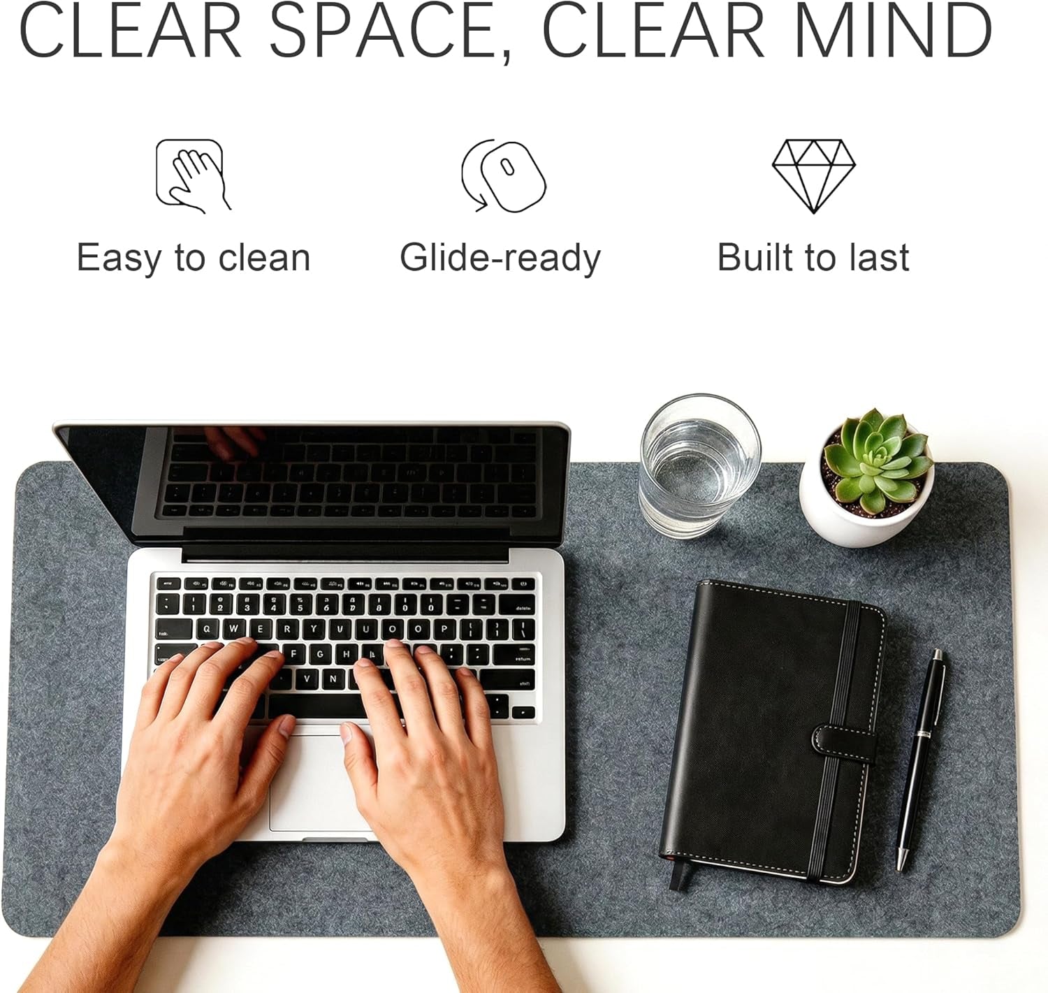 Large Felt Desk Mat for Office and Home - Non-Slip Blotter for Laptop and Computer, 35.4" x 15.8", Dark Gray