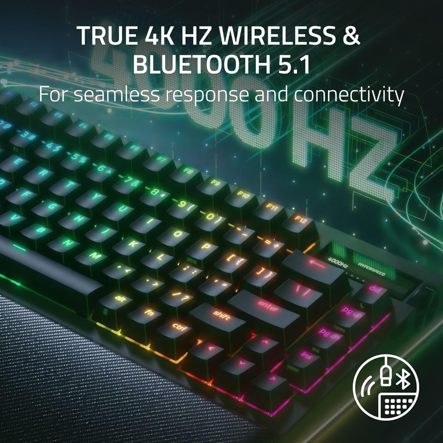 Blackwidow V4 Pro 75% Wireless Gaming Keyboard: OLED Display - True 4K Hz Wireless - Bluetooth - Hot Swappable - Orange Tactile Switches - Command Dial - Snap Tap - Chroma RGB - Wrist Rest