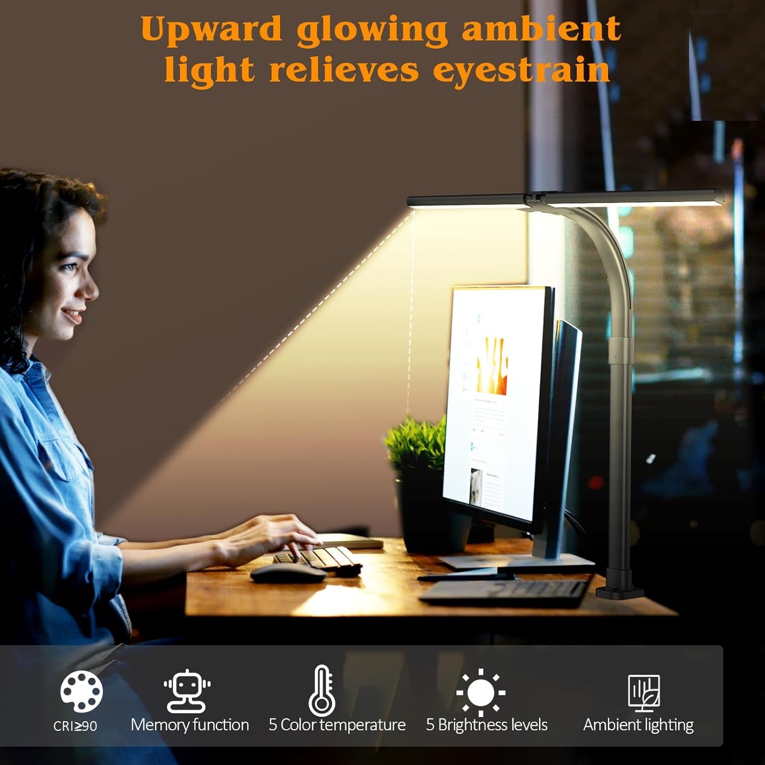 Professional LED Desk Lamp for Home Office, 24W Eye-Caring Adjustable Clamp Light with 5 Brightness Levels and 5 Color Temperatures, Flexible Gooseneck Design for Study and Workbench Use (Black)