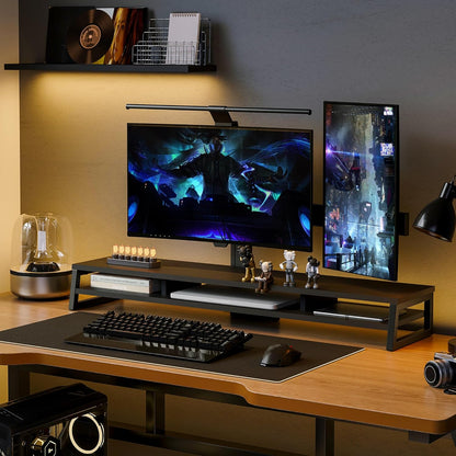 Dual Monitor Stand for Desk, 42.5In Large Monitor Riser for 2 Monitors, 2 Tier Computer Office Desk Top Shelf, Desktop Storage Stand for Laptop, PC, Computer, Printer