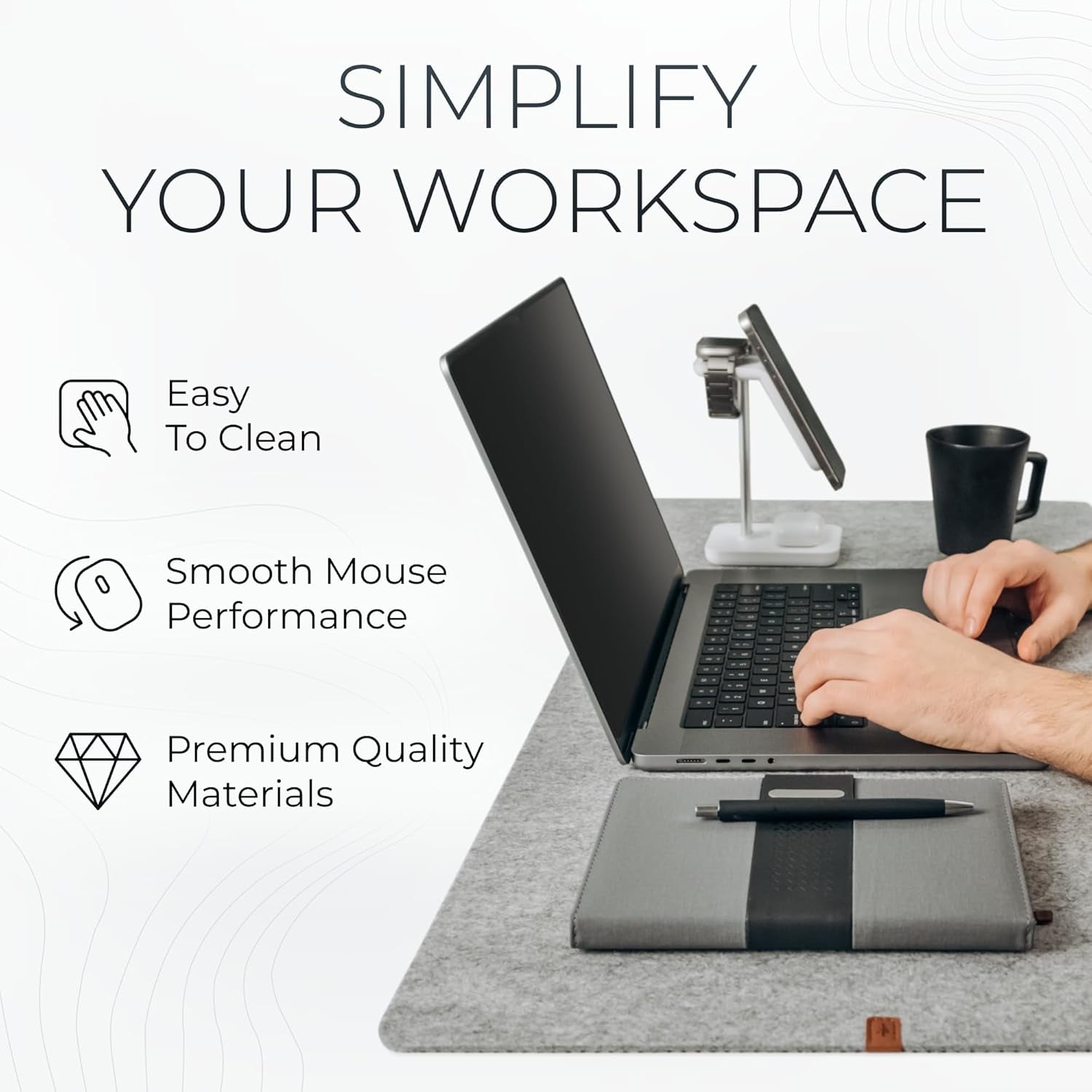 Nordik Large Felt Desk Mat - Marle - 35 x 17 Inches - Full-Sized Keyboard and Mouse Pad - Premium Desktop Felt Surface
