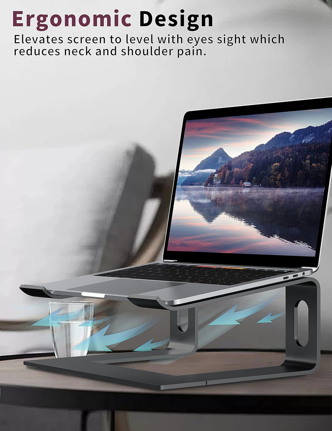 Laptop Stand for Desk, Aluminum Computer Riser, Ergonomic Notebook Holder, Detachable Metal Laptops Elevator, PC Cooling Mount Support 10 to 15.6 Inches Notebook, Black