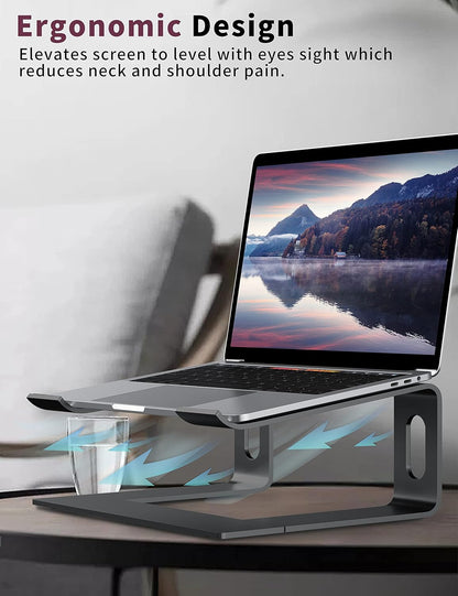 Laptop Stand for Desk, Aluminum Computer Riser, Ergonomic Notebook Holder, Detachable Metal Laptops Elevator, PC Cooling Mount Support 10 to 15.6 Inches Notebook, Black