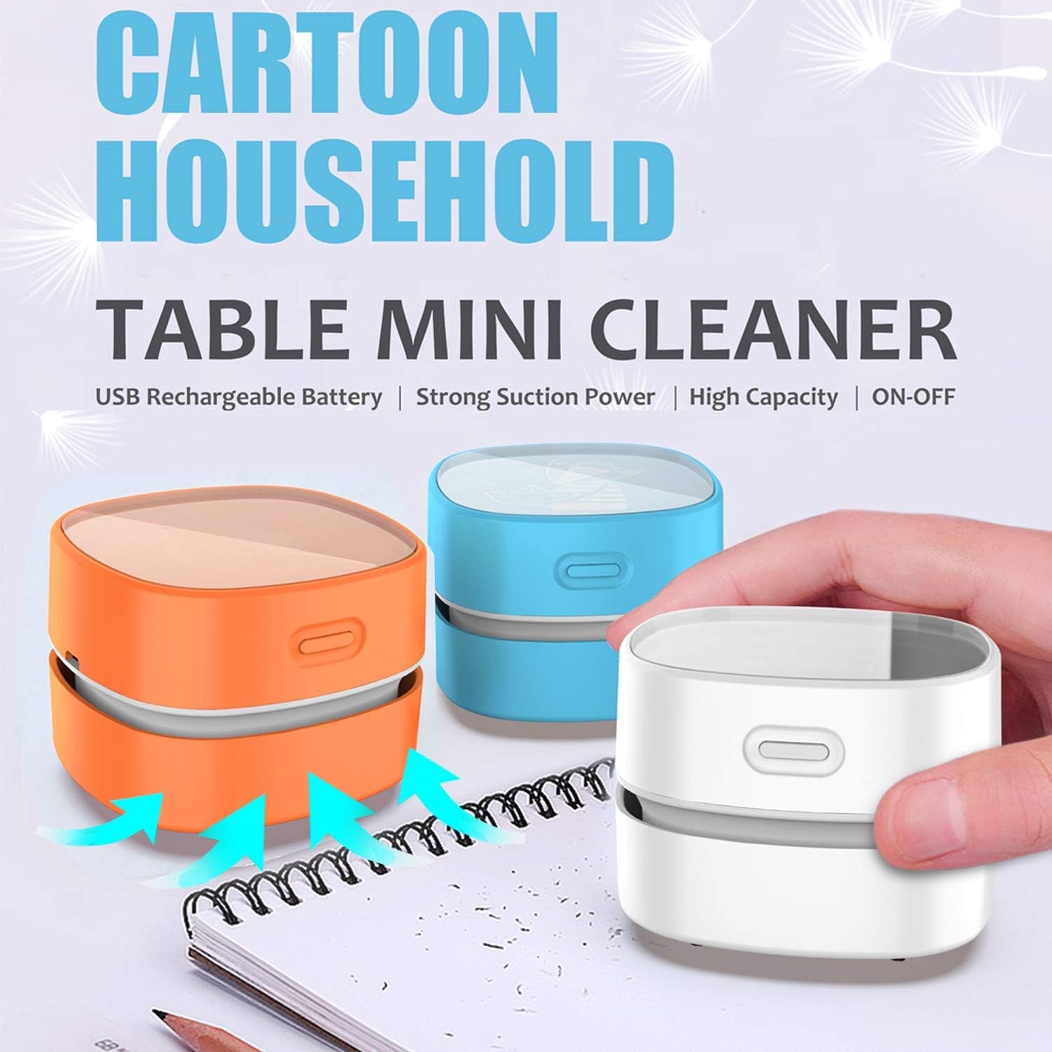 Desktop Vacuum Cleaner,Mini Table Dust Sweeper Energy Saving,High Endurance up to 400 Mins,Cordless&360º Rotatable Design for Cleaning Hairs,Crumbs,Computer Keyboard of Gifts for Kids (Orange)
