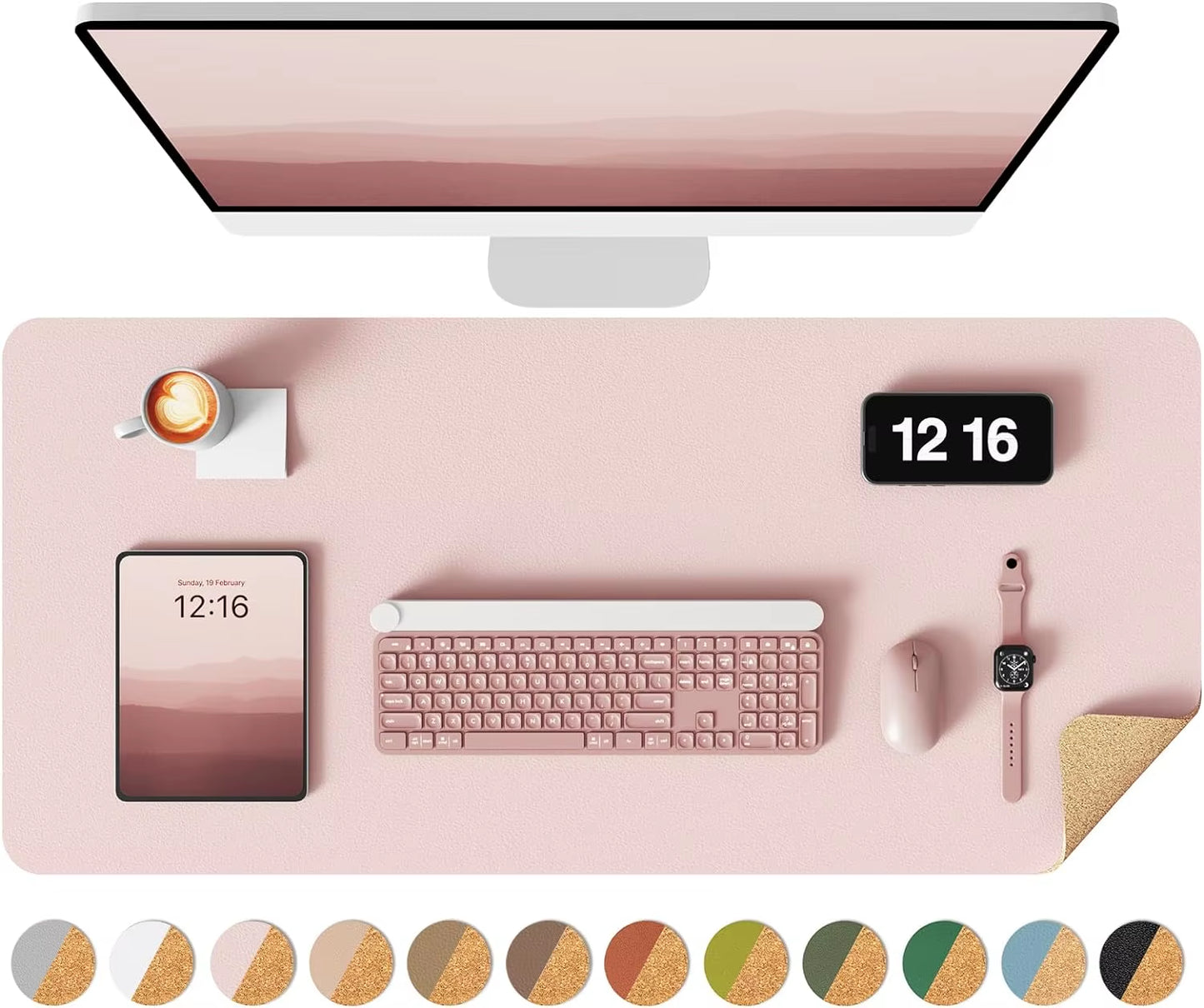 XXL Double-Sided Desk Pad, Eco Cork Desk Pad Protector Leather Desk Mat, Large Mouse Pad,Waterproof Desk Blotter for Office/Home