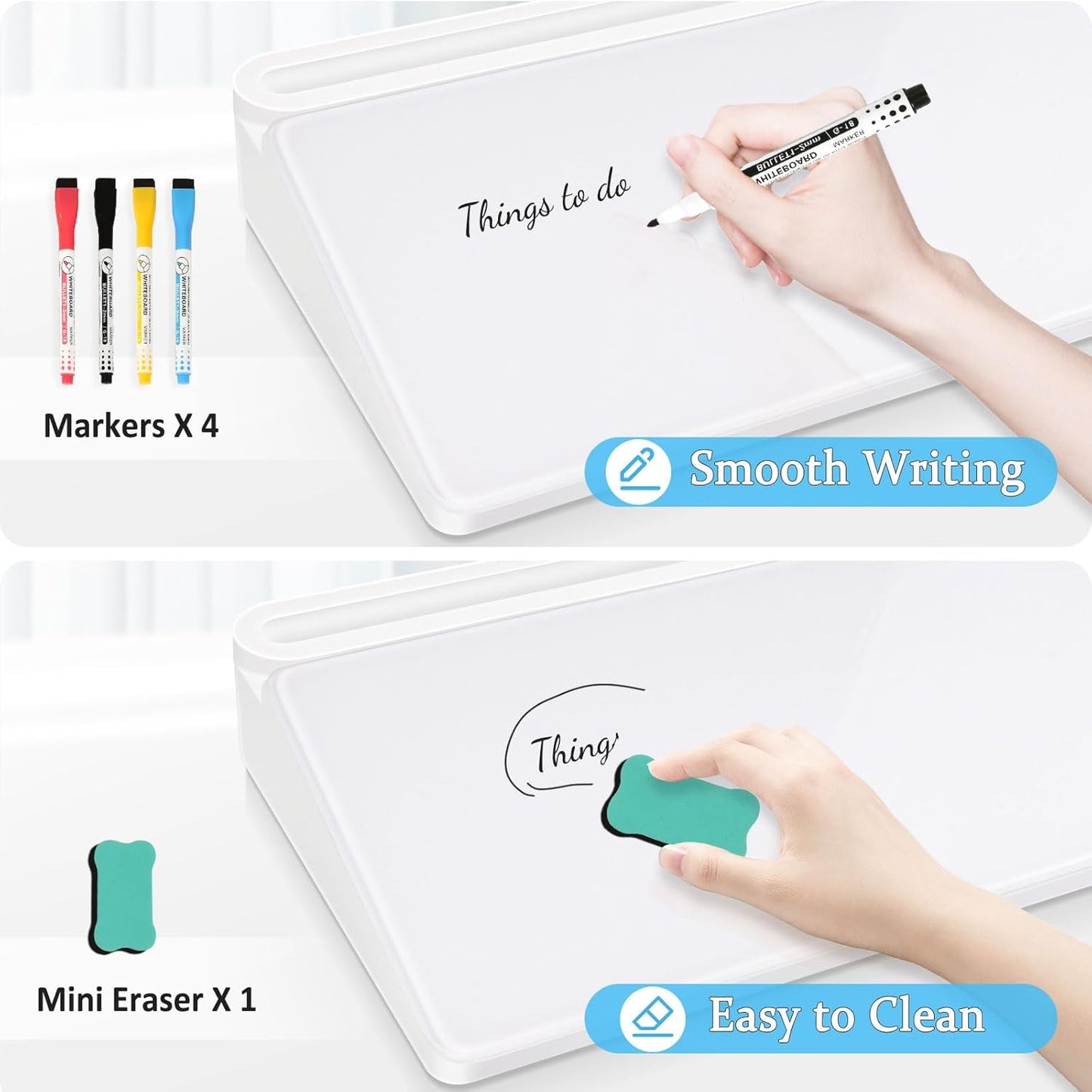 Glass Desk Whiteboard Small Dry Erase Board Desktop White Board with Storage Drawer Computer Keyboard Stand Desk Organizer Office Accessories Back to School Supplies with 4 Markers, White