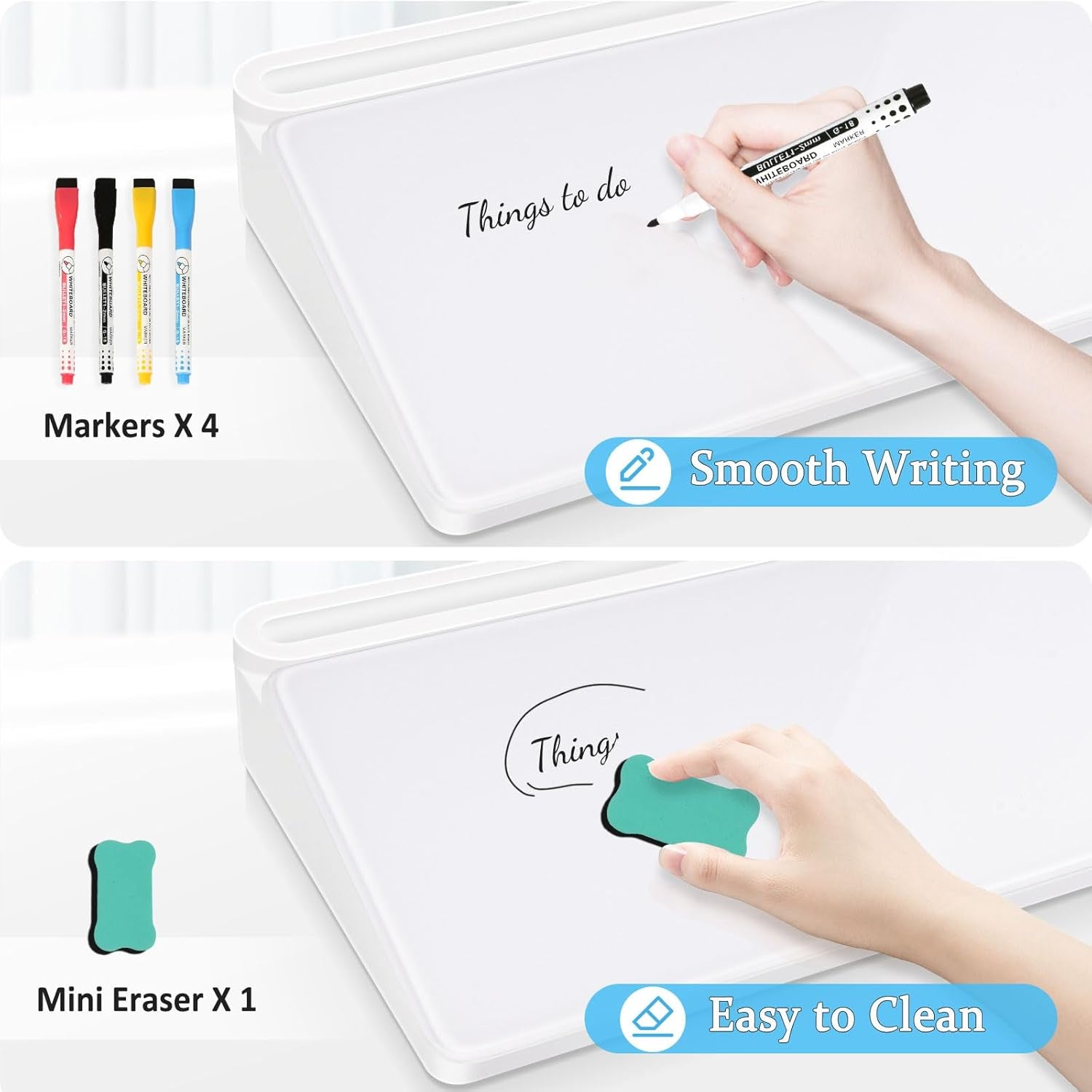 Glass Desk Whiteboard Small Dry Erase Board Desktop White Board with Storage Drawer Computer Keyboard Stand Desk Organizer Office Accessories Back to School Supplies with 4 Markers, White