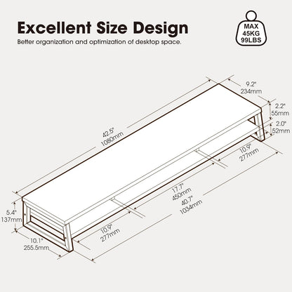 Dual Monitor Stand for Desk, 42.5In Large Monitor Riser for 2 Monitors, 2 Tier Computer Office Desk Top Shelf, Desktop Storage Stand for Laptop, PC, Computer, Printer