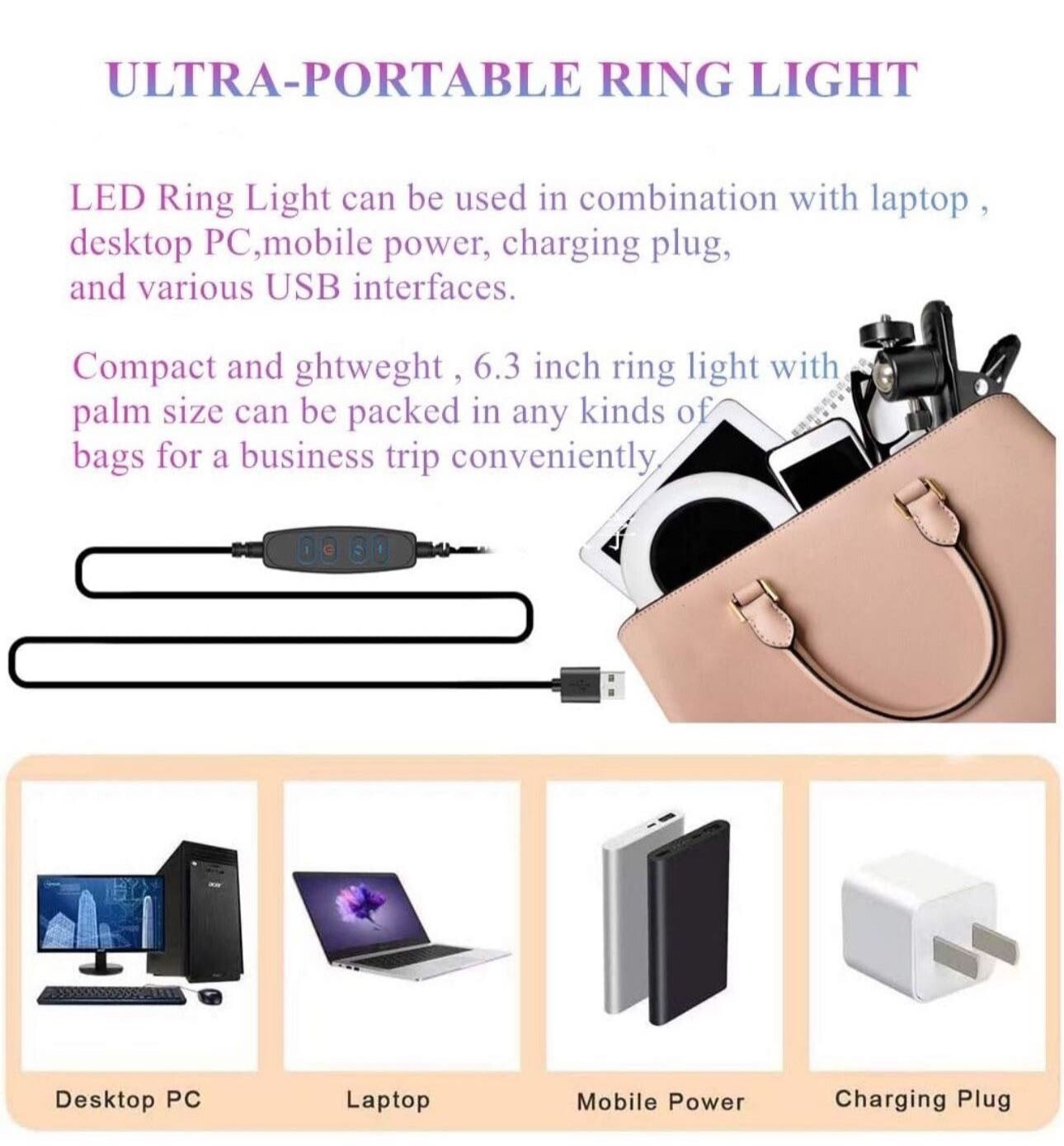 6.3-Inch Selfie Ring Light with Mount for Laptop/Webcam | Three Lighting Modes and Ten Dimmer Levels