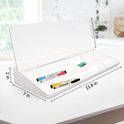 Glass Desk Whiteboard Small Dry Erase Board Desktop White Board with Storage Drawer Computer Keyboard Stand Desk Organizer Office Accessories Back to School Supplies with 4 Markers, White