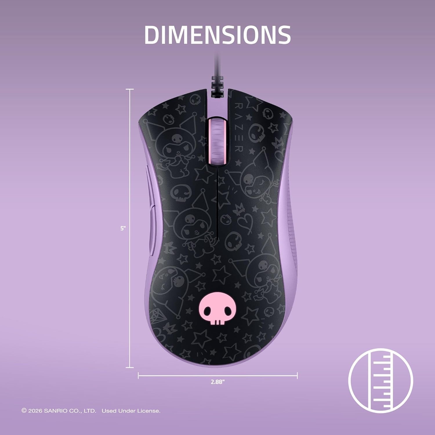 Deathadder Essential Ergonomic Wired Gaming Mouse – 6400 DPI Optical Sensor, 5 Programmable Buttons, Mechanical Switches, Rubber Side Grips – Kuromi Edition