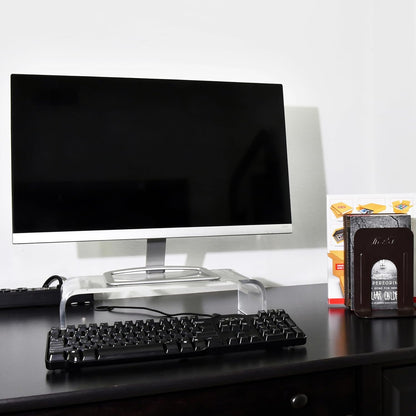 Acrylic Laptop Monitor Stand & Computer Riser with Cat Keyboard Protector, Space-Saving Design, Extra Storage, Clear Shelf - Ideal for Monitors, Laptops, Printers, Desktop Decor