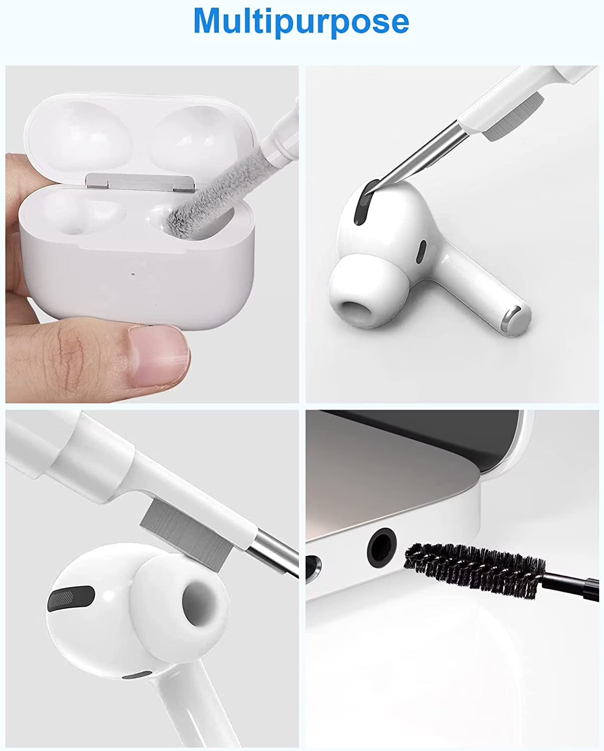 [6 in 1] Cleaner Kit for Keyboard,  Airpods Pro Cleaning Pen, Multi-Function Cleaner Kit for Earbuds,Earphone,Ipod,Keyboard,Iphone,Ipad,Laptop(White)