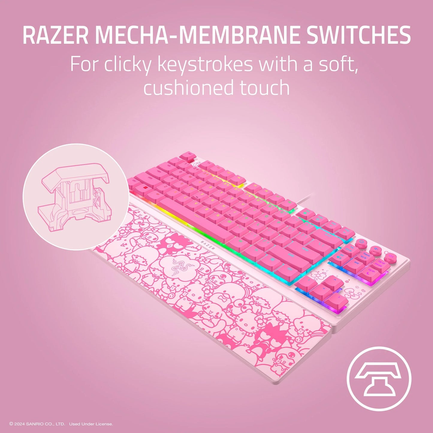 Ornata V3 TKL Low-Profile Membrane USB Wired Gaming Keyboard, Hello Kitty & Friends