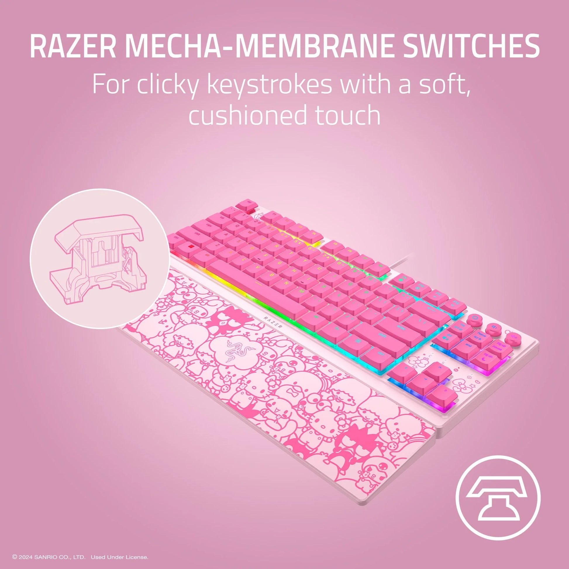 Ornata V3 TKL Low-Profile Membrane USB Wired Gaming Keyboard, Hello Kitty & Friends