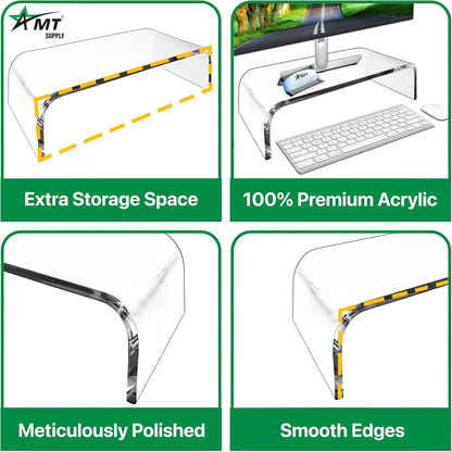 Acrylic Laptop Monitor Stand & Computer Riser with Cat Keyboard Protector, Space-Saving Design, Extra Storage, Clear Shelf - Ideal for Monitors, Laptops, Printers, Desktop Decor