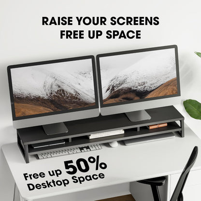 Dual Monitor Stand for Desk, 42.5In Large Monitor Riser for 2 Monitors, 2 Tier Computer Office Desk Top Shelf, Desktop Storage Stand for Laptop, PC, Computer, Printer