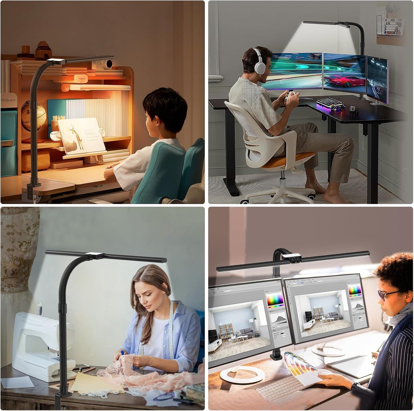 Professional LED Desk Lamp for Home Office, 24W Eye-Caring Adjustable Clamp Light with 5 Brightness Levels and 5 Color Temperatures, Flexible Gooseneck Design for Study and Workbench Use (Black)