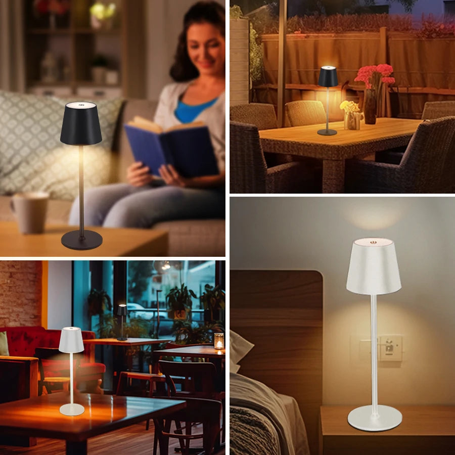 Rechargeable 3 Colors LED Desk Lamp Touch Dimming Metal Table Lamp for Bar Resturant Office Decor Bedside Creative Ambient Light