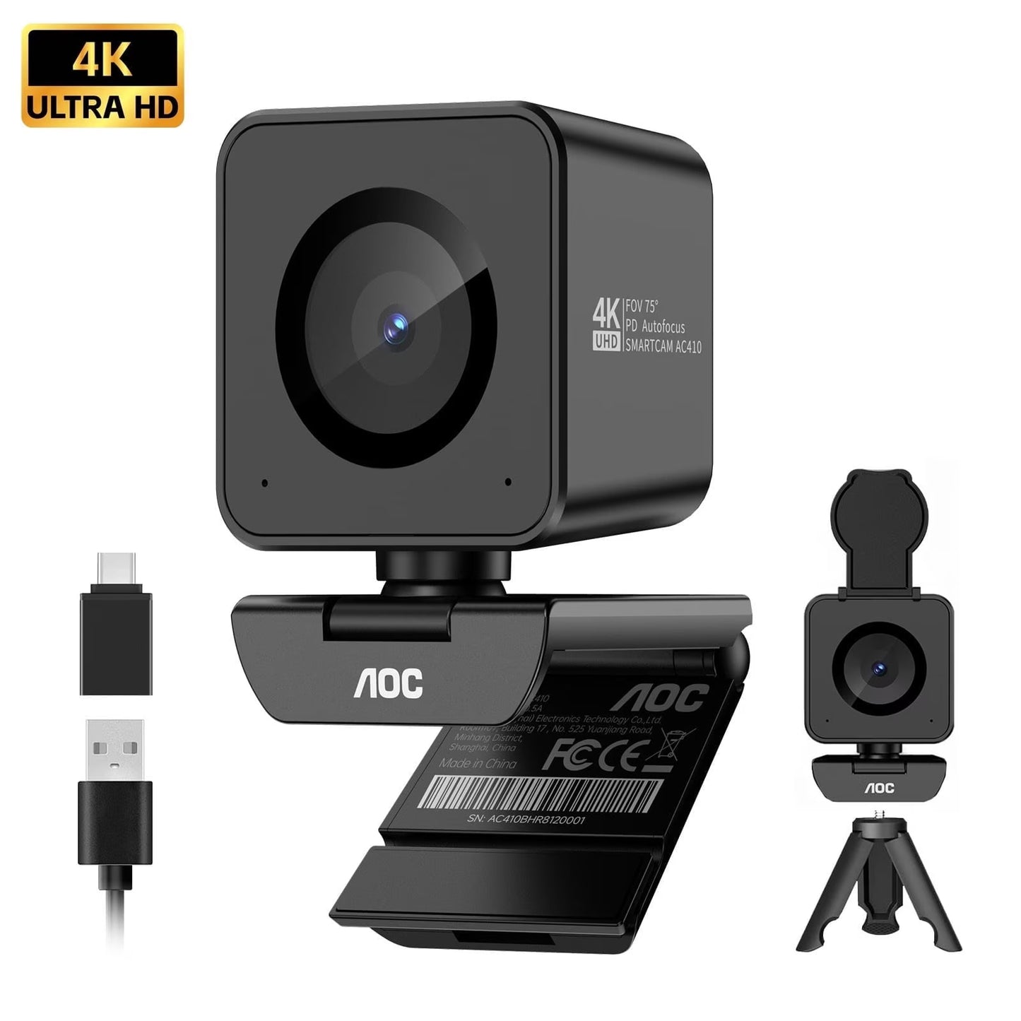 Kiyo Streaming Webcam, Full HD, Auto Focus, Ring Light with Adjustable Brightness, Black