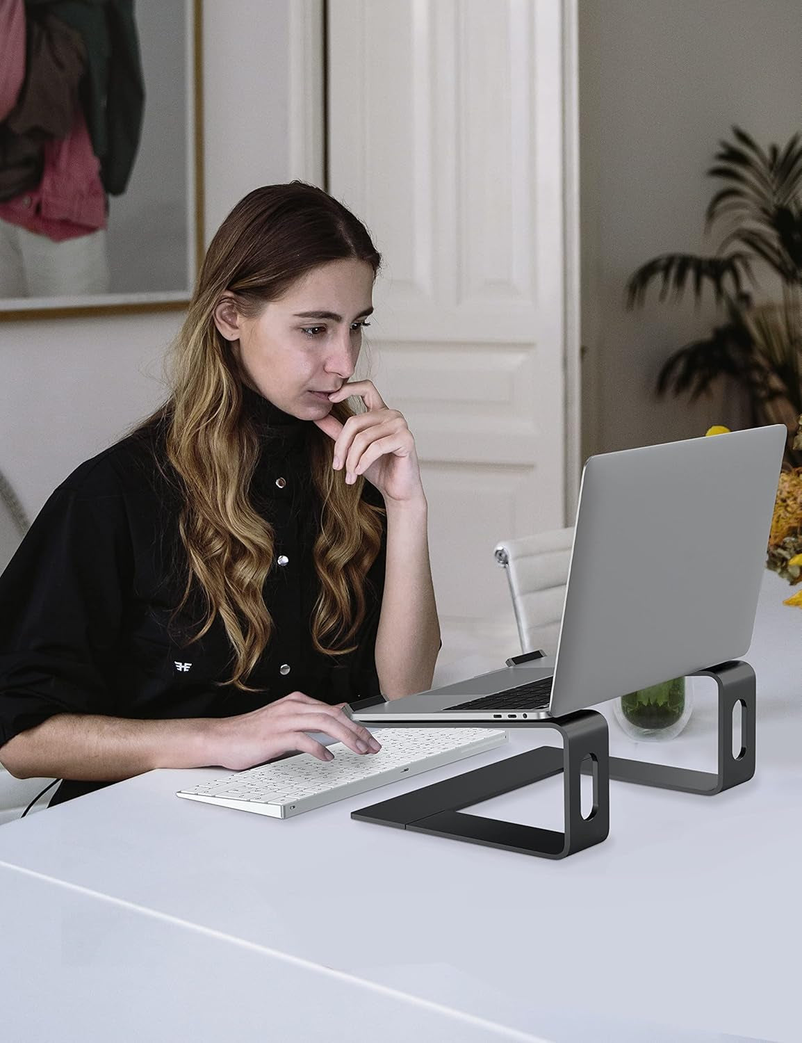 Laptop Stand for Desk, Aluminum Computer Riser, Ergonomic Notebook Holder, Detachable Metal Laptops Elevator, PC Cooling Mount Support 10 to 15.6 Inches Notebook, Black